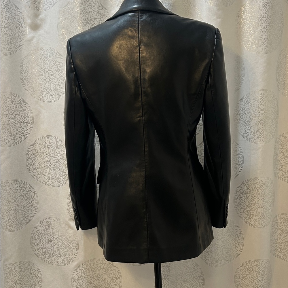 Mango Black Faux Leather Tailored Blazer Jacket Dark Academia Women Medium M - Picture 9 of 16
